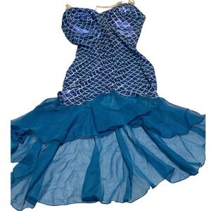 Spirit Mermaid Costume Women L Blue Metallic Scale Dress Shell Necklace Hallowee